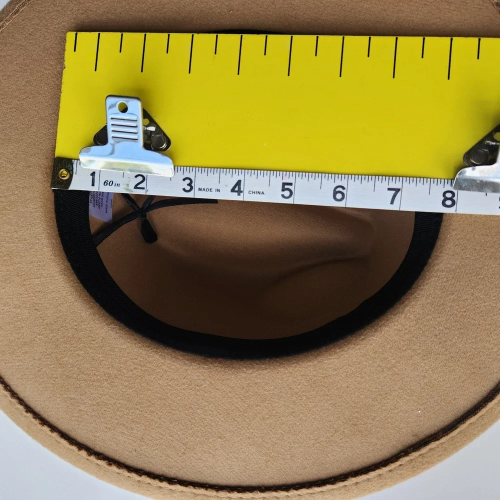 Boho Rancher Tan Fedora Hat Wide Brim Star Band Wool Blend Style FY012 Unisex - Picture 6 of 8